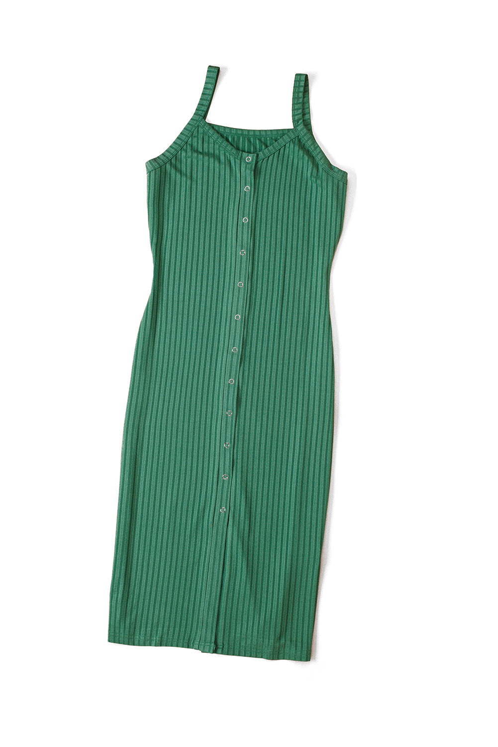 Green Buttoned Ribbed Sleeveless Bodycon Midi Dress