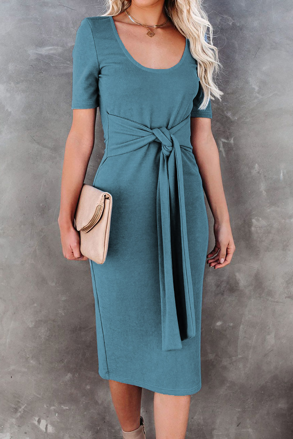 Tie Front Knit Midi Dress