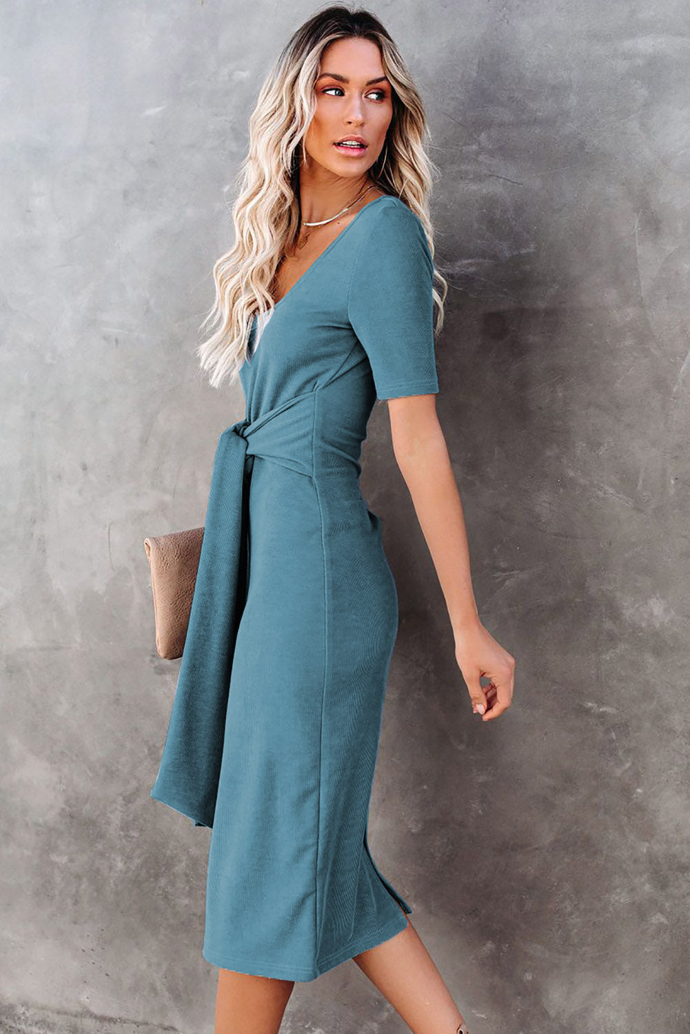 Tie Front Knit Midi Dress