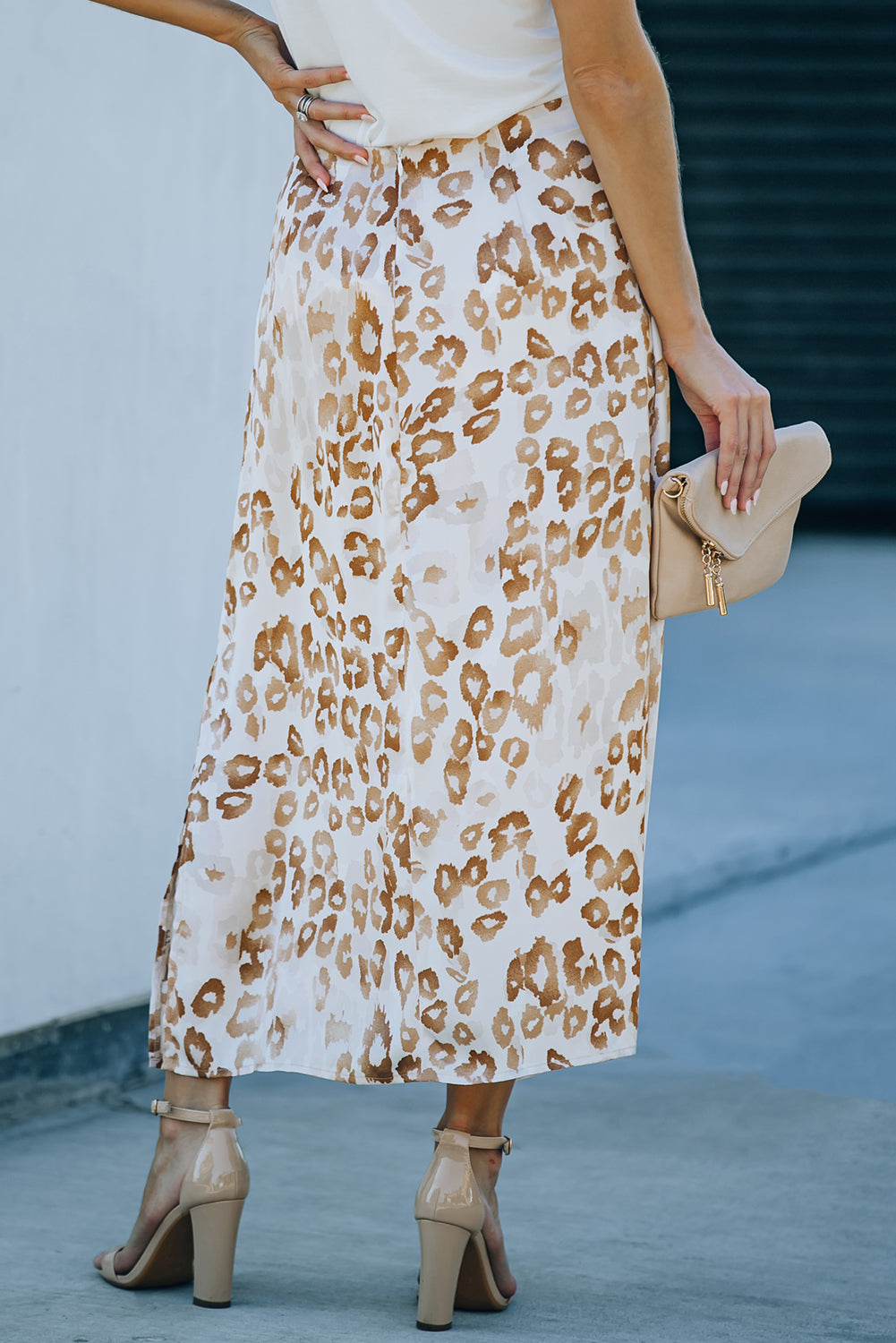 Leopard Print Knotted Front Long Skirt