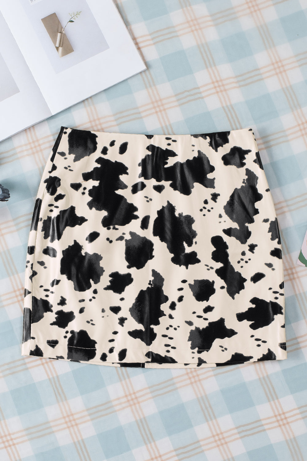 Cow Print Faux Leather Mini Skirt