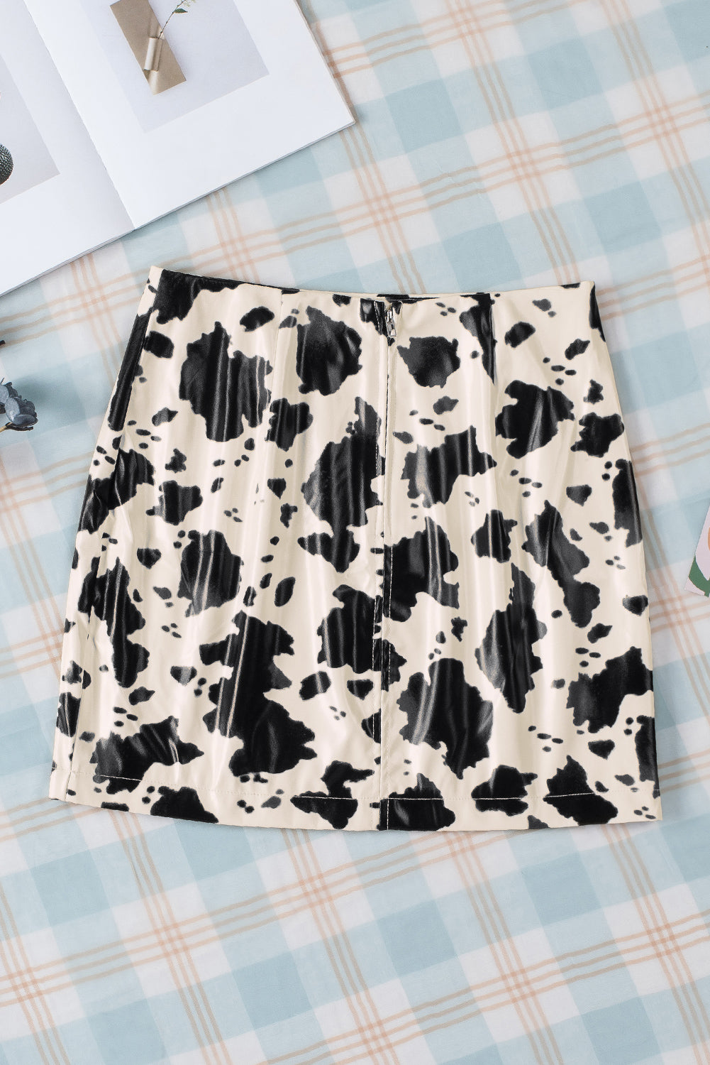 Cow Print Faux Leather Mini Skirt