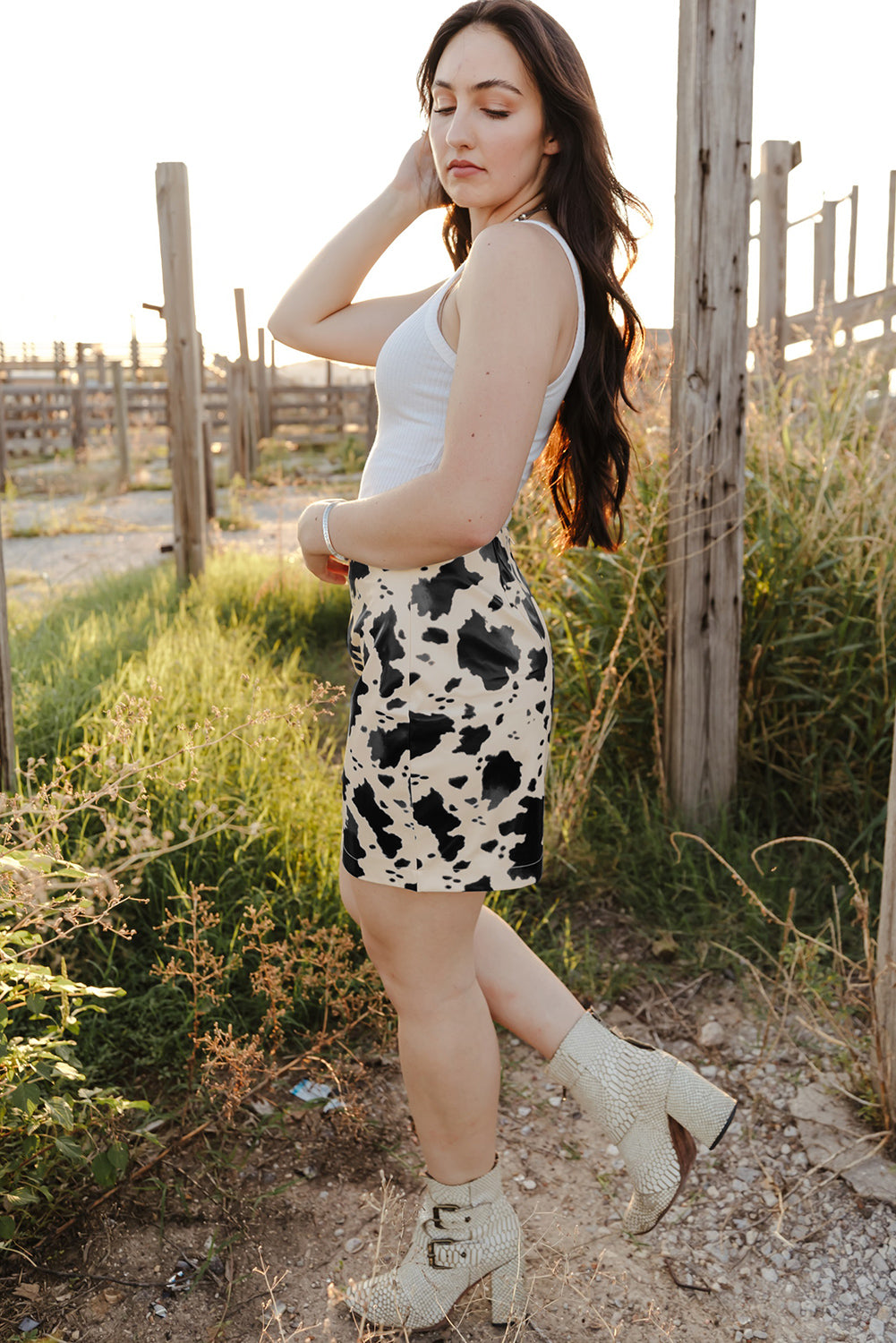 Cow Print Faux Leather Mini Skirt