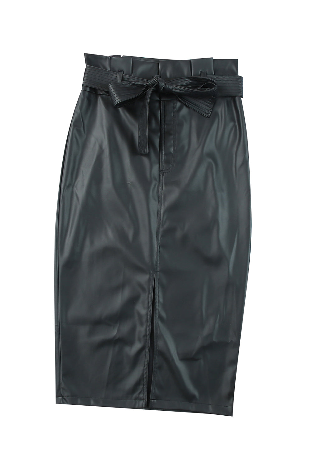 Black High Waist PU Midi Skirt