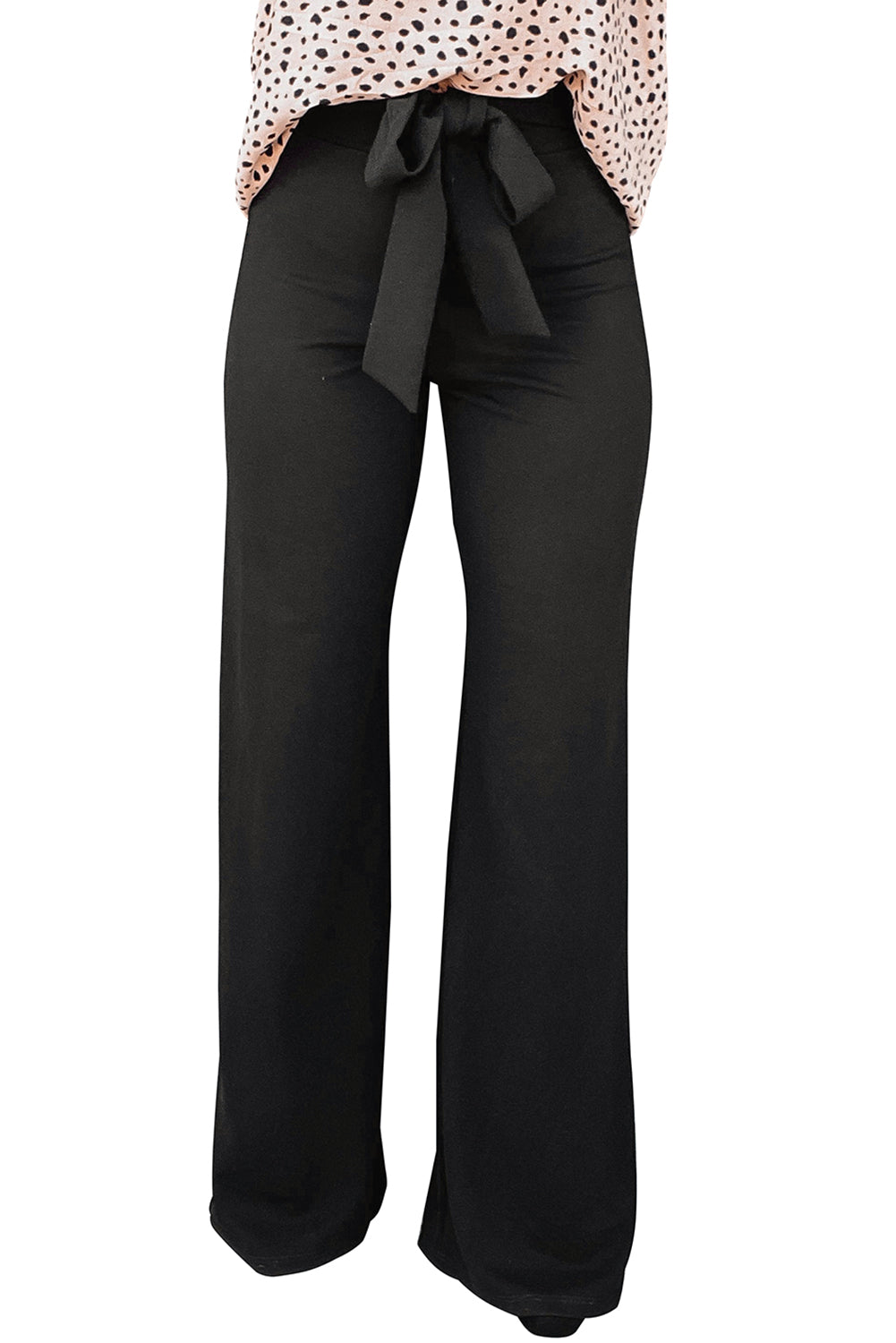 Black High Waist Front Tie Flared Pants