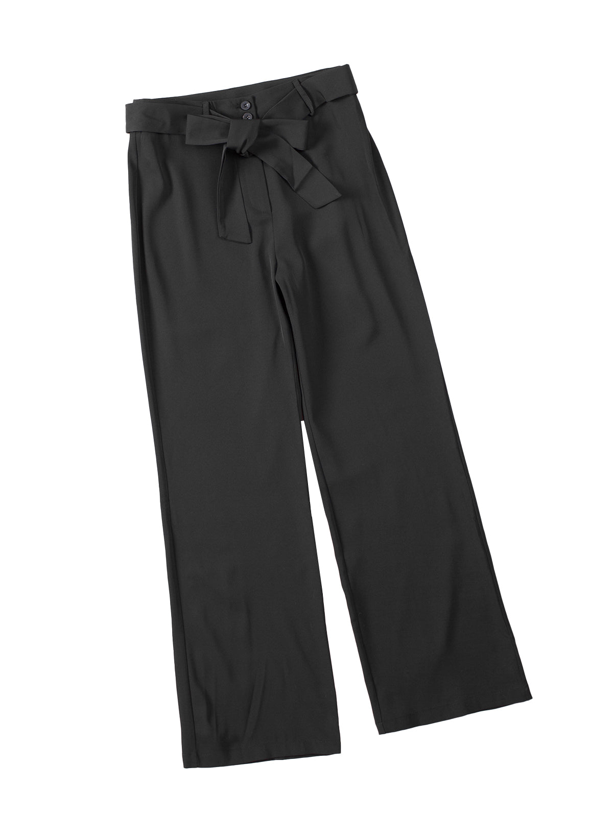 Black High Waist Front Tie Flared Pants