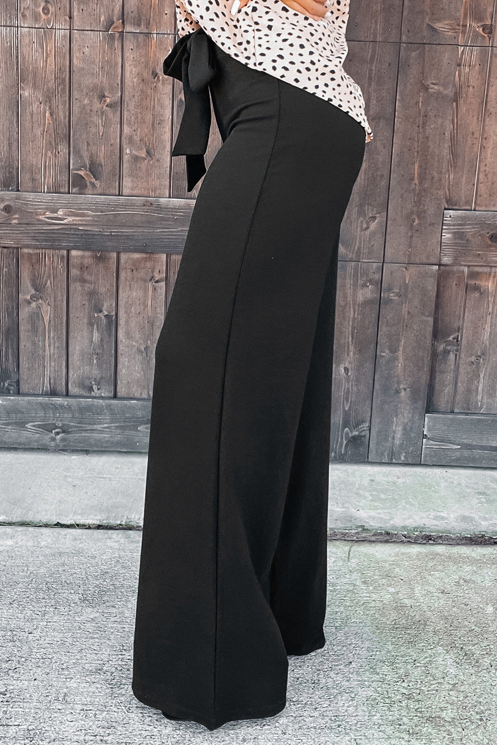 Black High Waist Front Tie Flared Pants