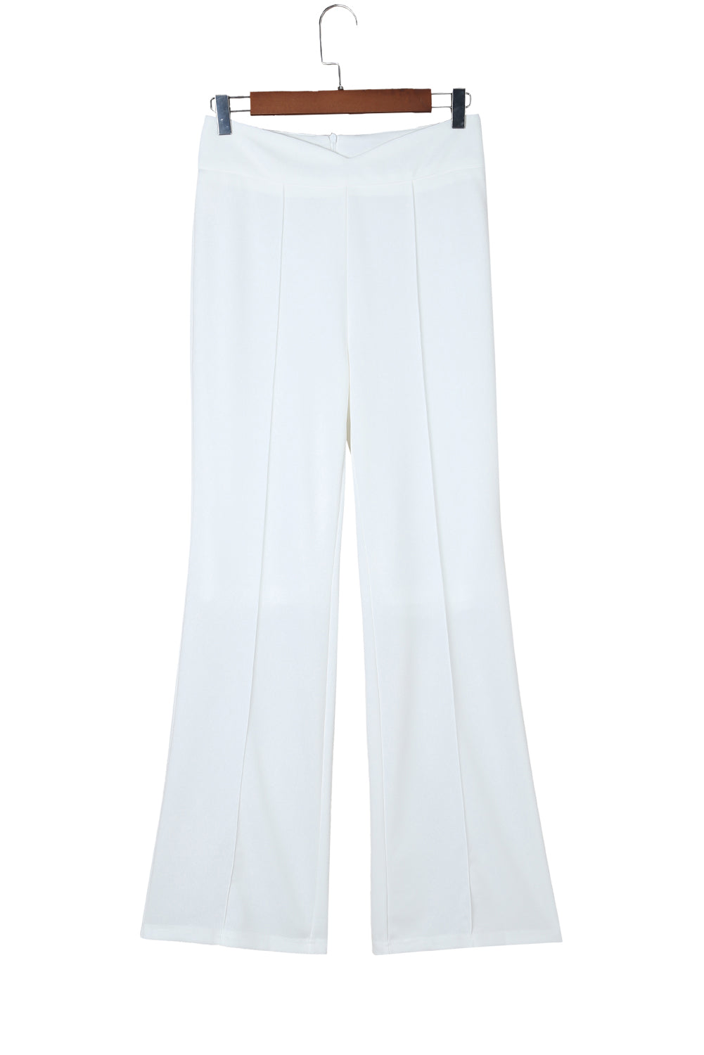 White Wavy Plunge High Waist Wide Leg Pants