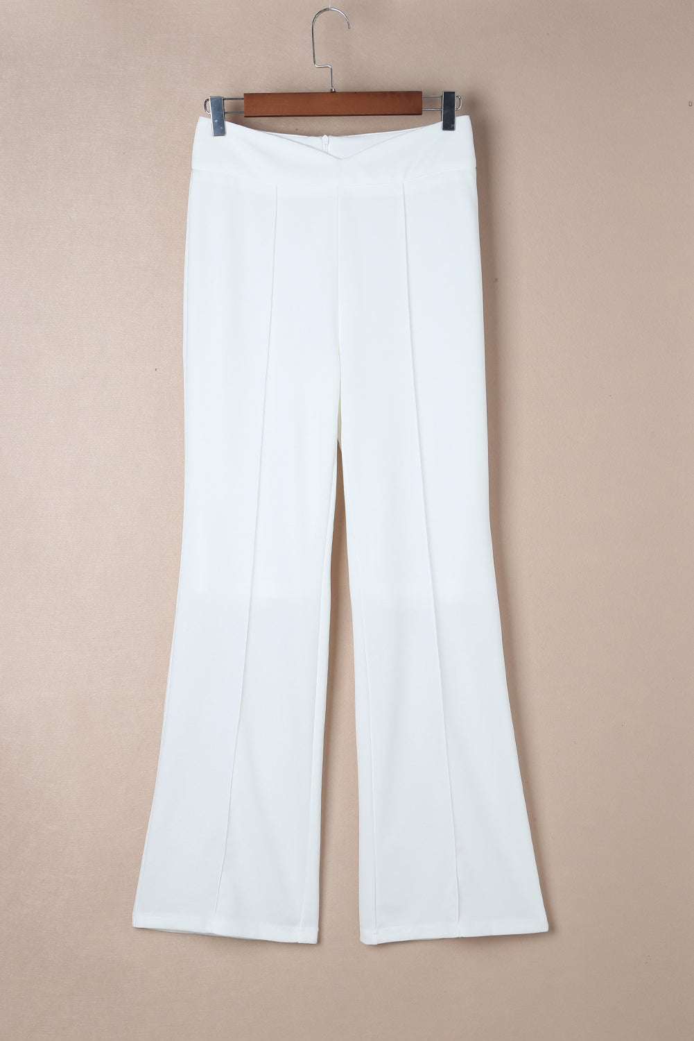 White Wavy Plunge High Waist Wide Leg Pants