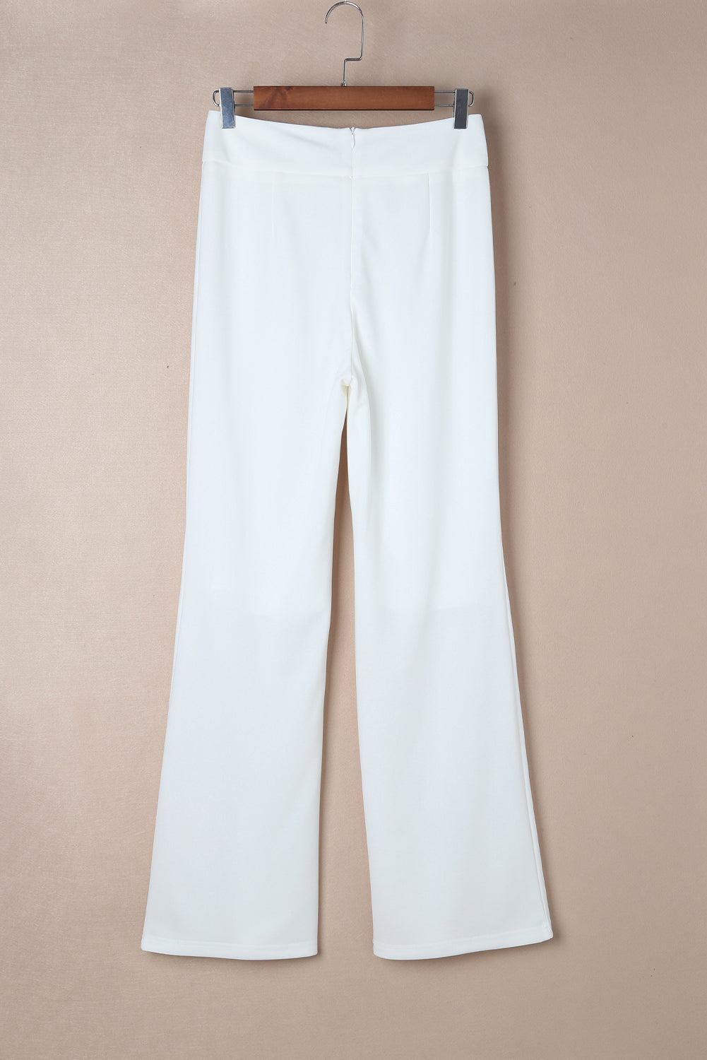 White Wavy Plunge High Waist Wide Leg Pants