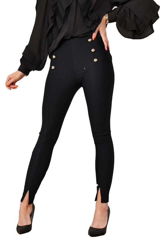 Black Buttons Skinny Pants with Slits