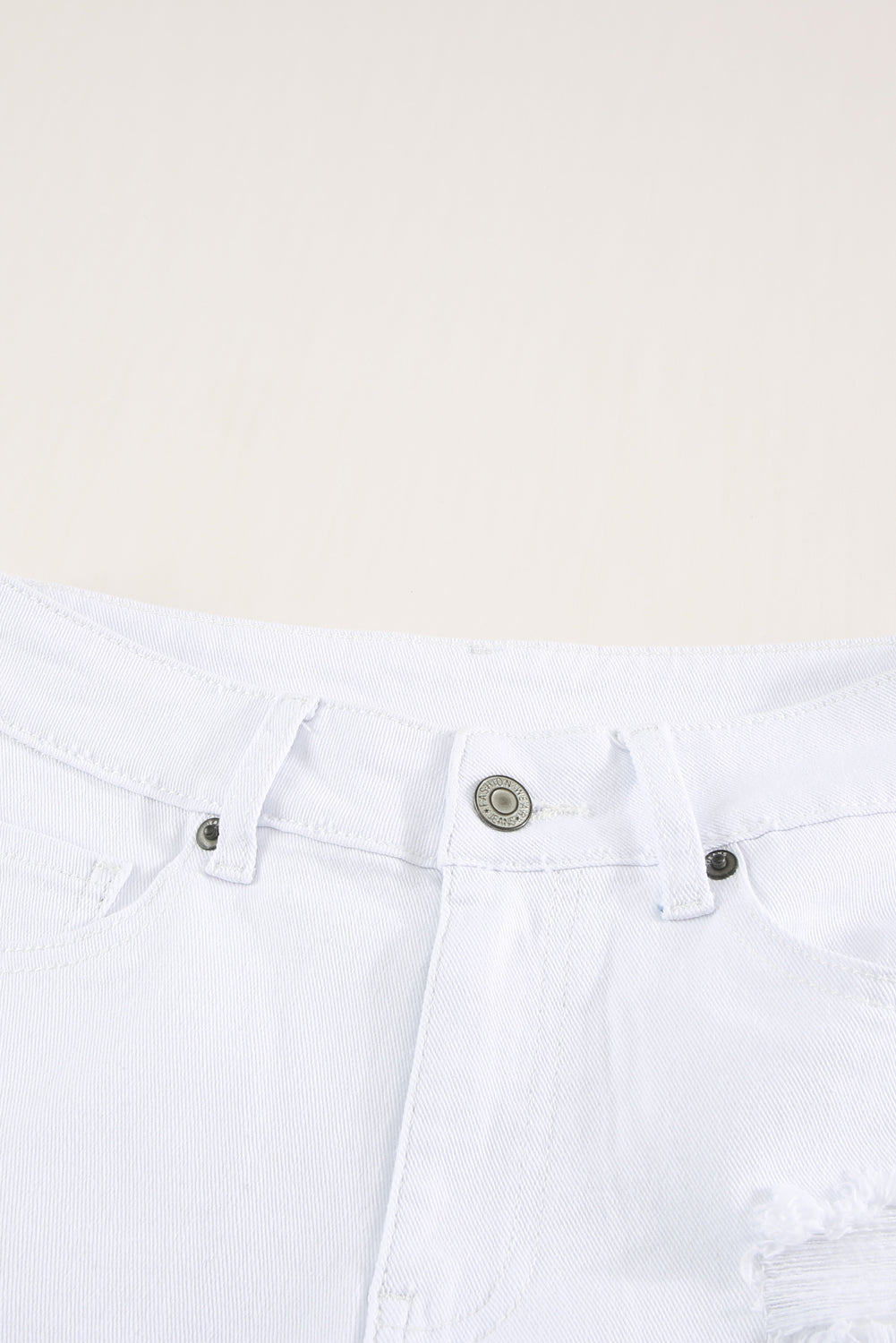 White Rolled-up High Waist Distressed Denim Short