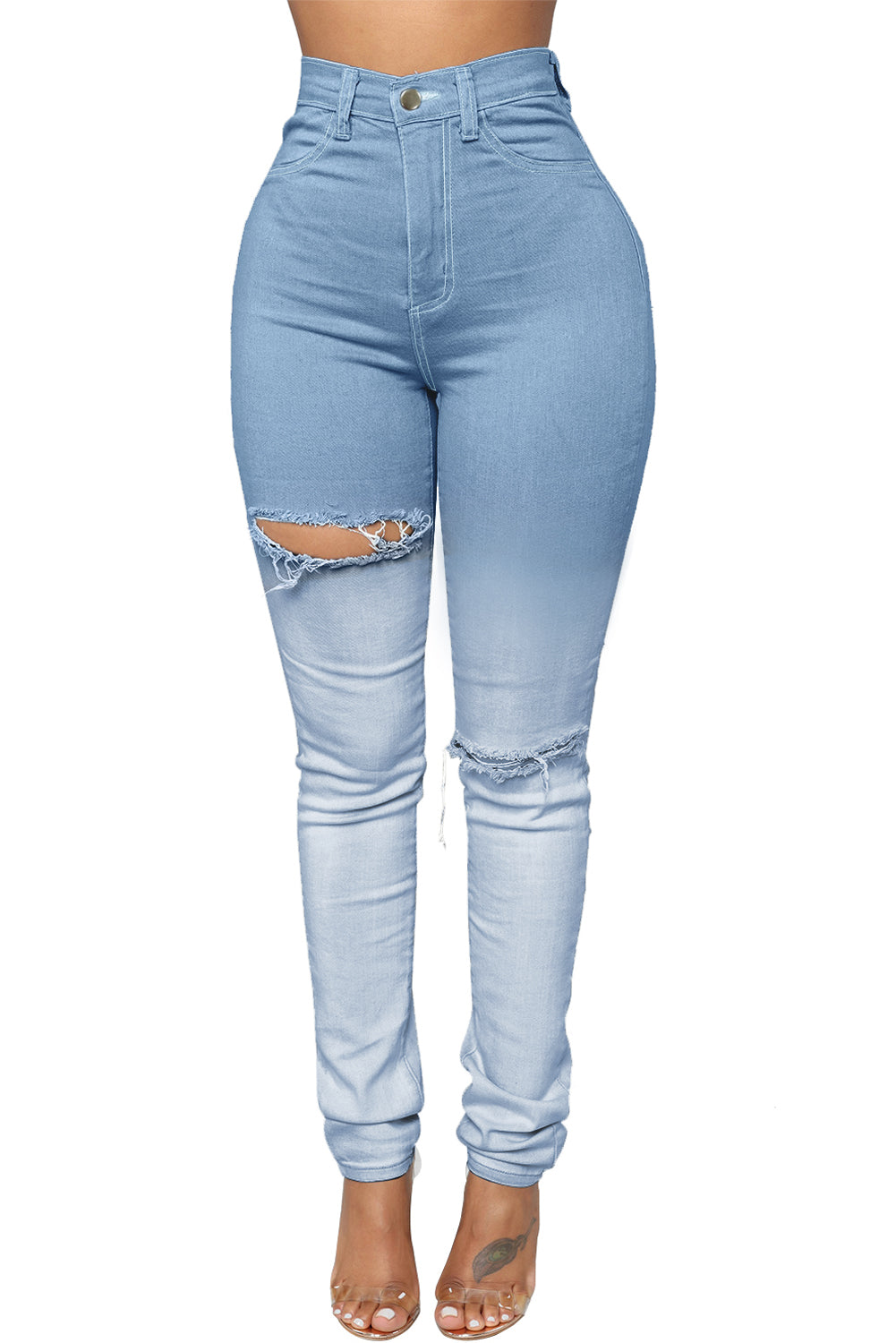 Gradient Color Slim-fit Distressed High Rise Jeans