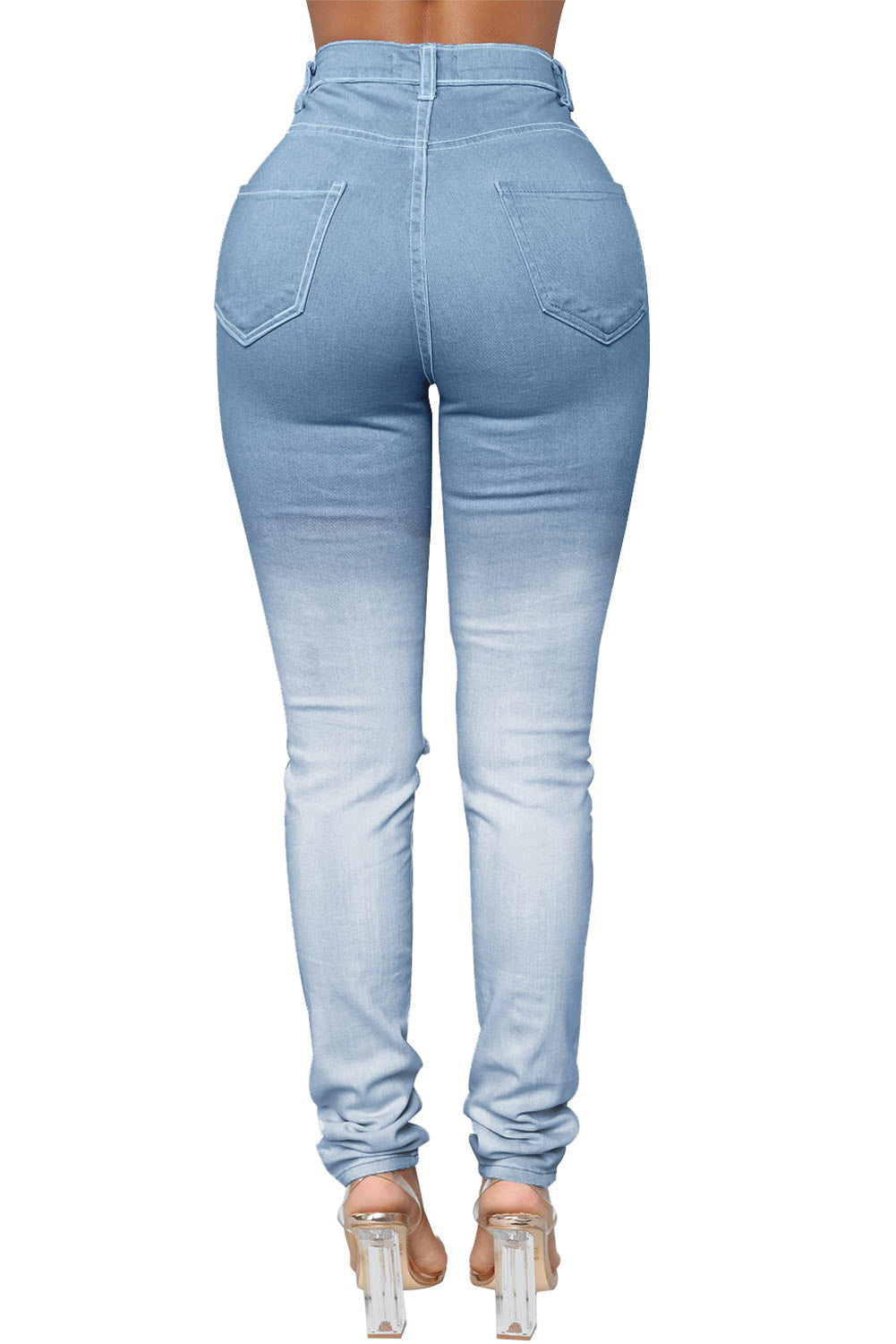 Gradient Color Slim-fit Distressed High Rise Jeans