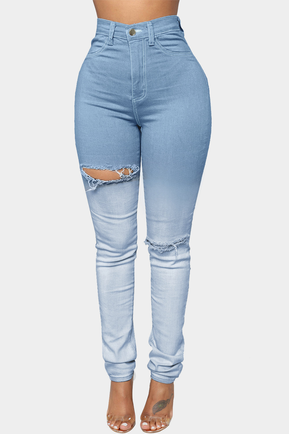 Gradient Color Slim-fit Distressed High Rise Jeans